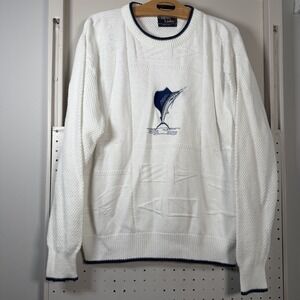 Vintage Cypress Links Sweater Men's Large White Knit Marlin Embroidered Pullover